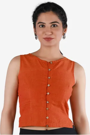 Llajja Women Rust Saree Solid Pure Cotton Non Padded Long Saree Blouse