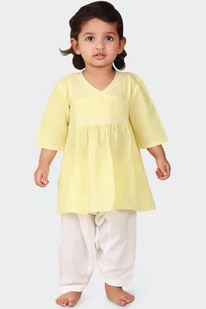 Fabindia Girls Embroidered Angrakha Pure Cotton Kurta with Salwar