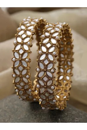 Zeneme Set Of 2 Gold-Plated Kundan-Studded & Pearl Beaded Bangles