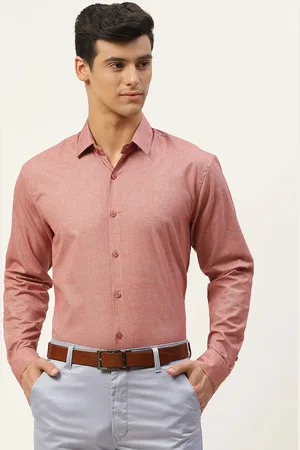 SOJANYA Men Rust Red Cotton Linen Solid Classic Formal Shirt