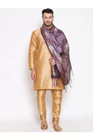 Bazaar Men Dupattas - Men Purple & Gold-Toned Ethnic Motifs Banarasi Woven Design Dupatta
