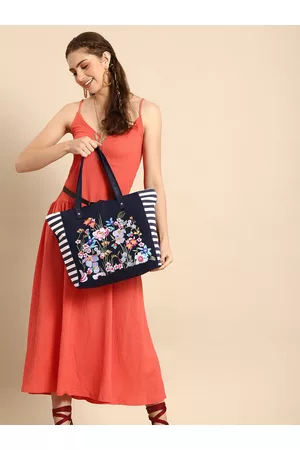 Sangria Floral Embroidered Structured Shoulder Bag