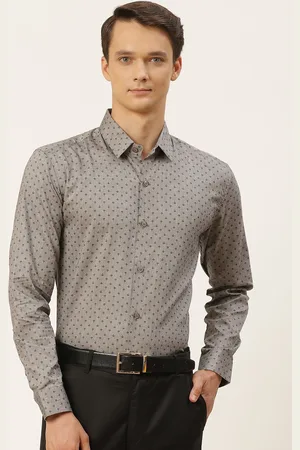 SOJANYA Men Grey & Black Classic Fit Printed Pure Cotton Formal Shirt