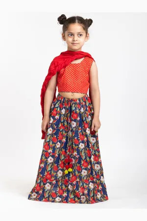 My Little Lambs Girls Printed Block Print Ready to Wear Lehenga & Blouse With Dupatta