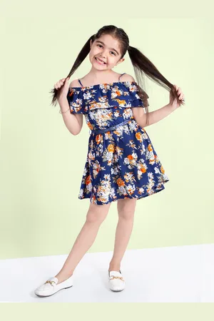 naughty ninos Girls Shoulder Straps Floral Printed Fit & Flare Dress With Belt