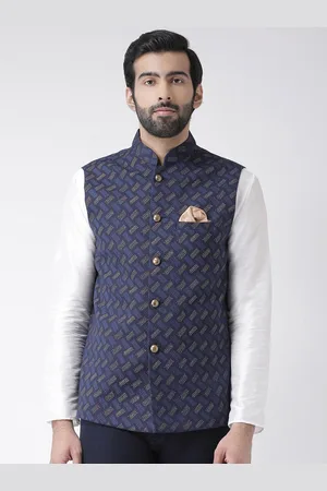 KISAH Printed Nehru Jacket with Pocket Square
