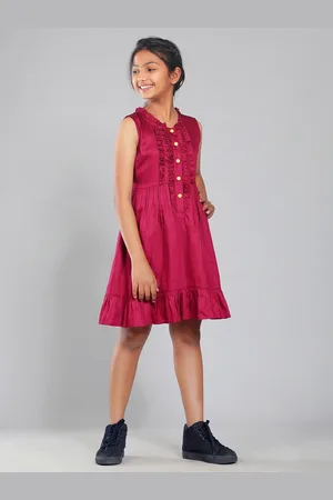 CACA CINA Girls Ruffled V-Neck Flounce Satin Fit & Flare Dress