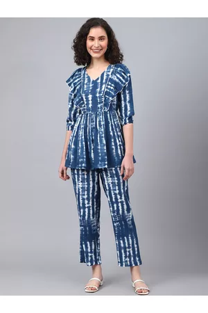 DEEBACO Women Tie-Dye Top With Trouser Set