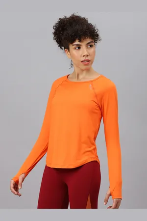 Fitkin Women Orange Raglan Sleeves Back Laser Cut T-shirt