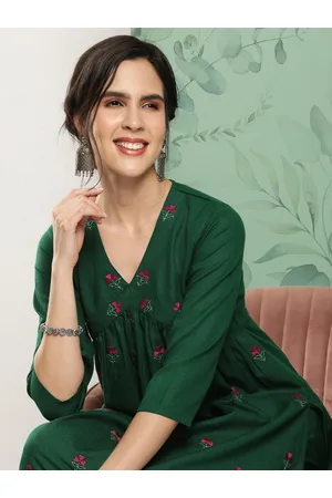 Bhama Couture Floral Embroidered Empire Thread Work Kurta With Palazzos