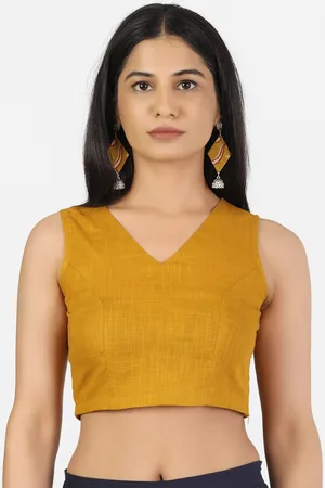 Llajja Women Mustard Solid Pure Cotton Saree Blouse
