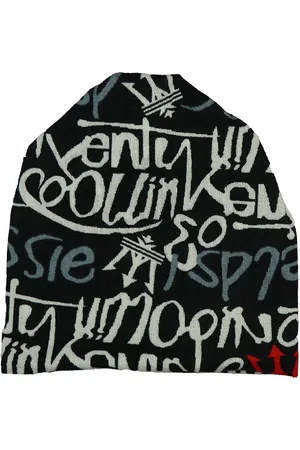 iSWEVEN Unisex Black & White Printed Beanie Cap