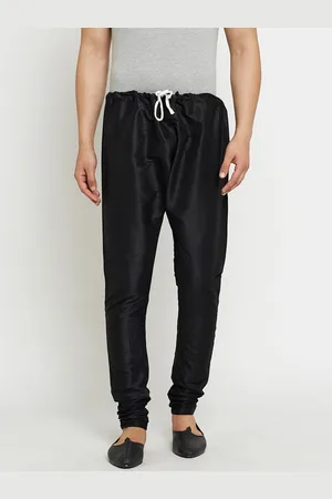 SOJANYA Men Black Solid Dupion Silk Pyjama