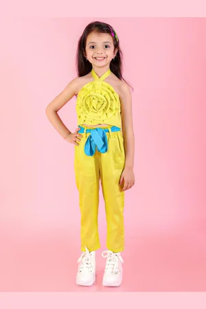 LIL DRAMA Girls Pure Cotton Halter Neck Top with Trousers