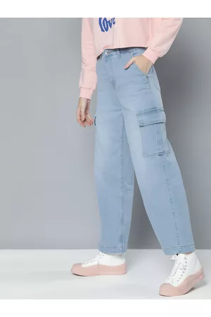 Flying Machine Women Blue Wide Leg High-Rise Heavy Fade Stretchable Jeans