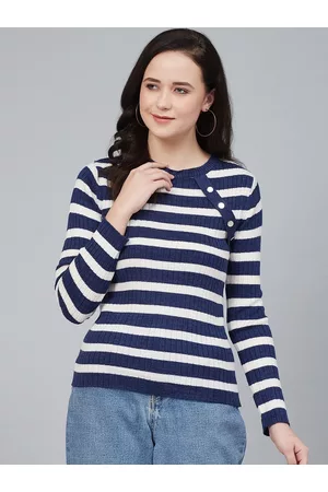 Cayman Women Navy Blue & White Striped Pullover