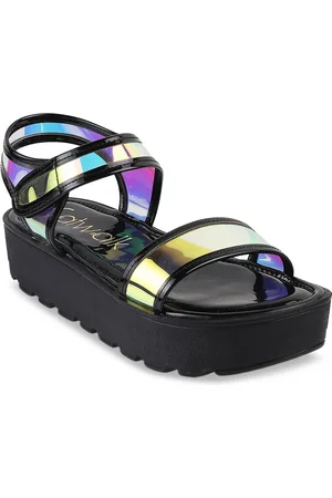 Catwalk Women Black Colourblocked PU Flatform Sandals