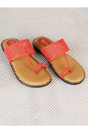 Denill Women Peach-Coloured Textured Ethnic Open Toe Flats with Laser Cuts