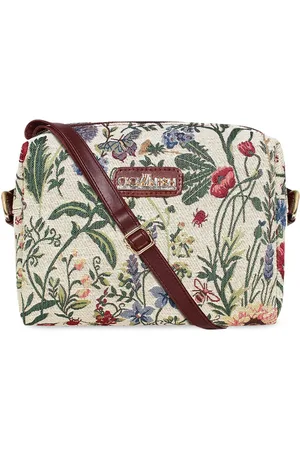 THE CLOWNFISH Beige Floral Printed Bucket Sling Bag