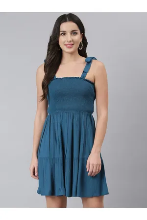 DEEBACO Woman Blue Tie-Up Dress