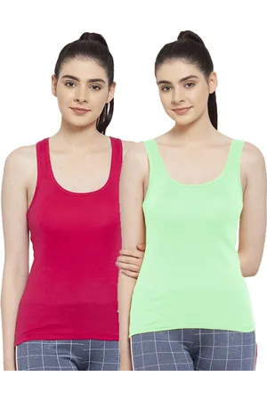Friskers Women Pack of 2 Pink & Green Cotton Tank Top