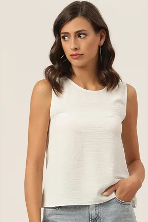 KENDALL + KYLIE Women White Striped Round Neck T-shirt