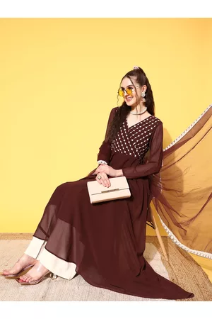 Inddus Women Ethnic Motifs Embroidered Georgette Kurta With Dupatta