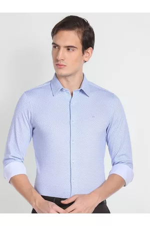Arrow Self Design Micro Ditsy Spread Collar Slim Fit Opaque Knitted Formal Shirt