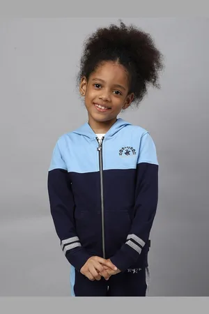 Beverly Hills Polo Club Girls Navy Blue Colourblocked Cotton Hooded Sweatshirt