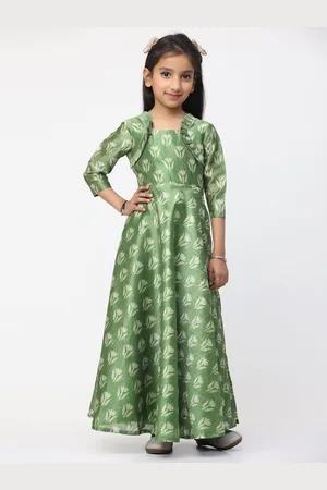 Ethnovog Girls Floral Printed Silk Maxi Dress