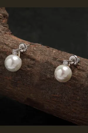 CLARA Silver-Toned Contemporary Studs Earrings