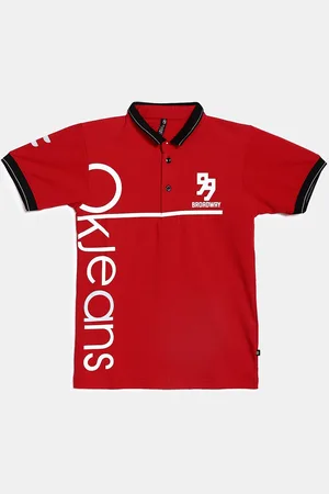 V-Mart Kids Red Typography Printed Polo Collar Knitted T-shirt