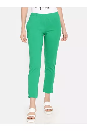 Dollar Missy Women Green Solid Classic Straight Fit Cigarette Trousers