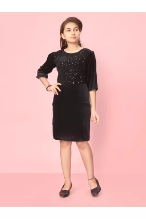 Aarika Girls Embellished Sequined Velvet Sheath Dress
