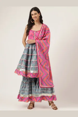 Divena World Floral Printed Shoulder Strap Sequinned Pure Cotton Kurta With Sharara & Dupatta
