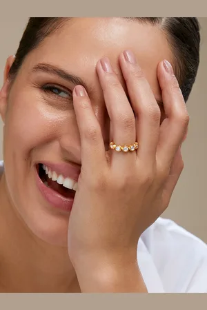 MINUTIAE Gold-Plated Crystal-Studded Finger Ring