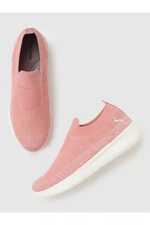 Marc Loire Women Peach-Coloured Woven Design Slip-On Sneakers