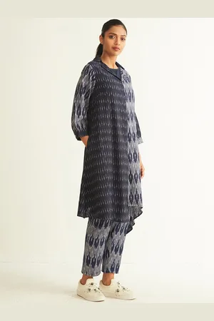 Ancestry Geometric Woven Design Ikat Cotton A-Line Kurta