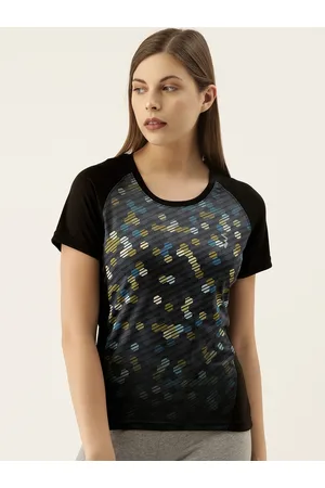 Campus Women Black Printed Round Neck T-shirt