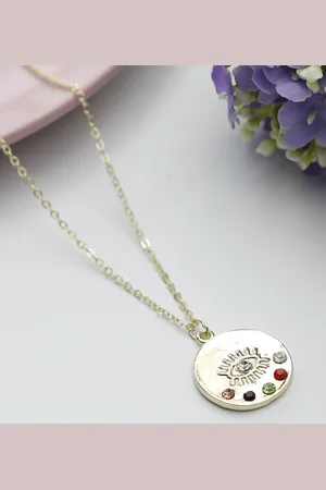Priyaasi Gold-Toned & Red Stones Studded Brass Gold-Plated Evil Eye Pendant Necklace
