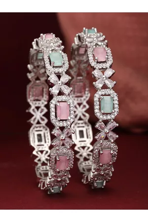 Zeneme Set Of 2 Rhodium-Plated AD-Studded Bangles