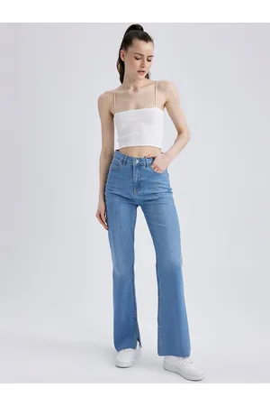 DeFacto Women High-Rise Slit Hem Light Fade Clean Look Bootcut Jeans