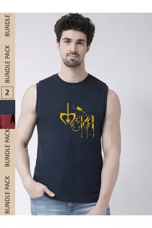 Friskers Pack Of 2 Typography Printed Sleeveless Slim Fit Pure Cotton Sports T-shirt