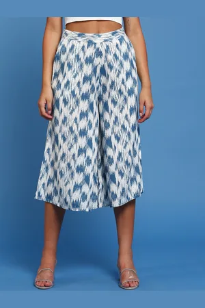 De Moza Women Abstract Printed High-Rise Plain Three-Fourth Culottes Trousers
