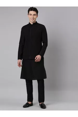 TheEthnic.Co Mandarin Collar Kurta with Pyjamas With Self Design Nehru Jacket