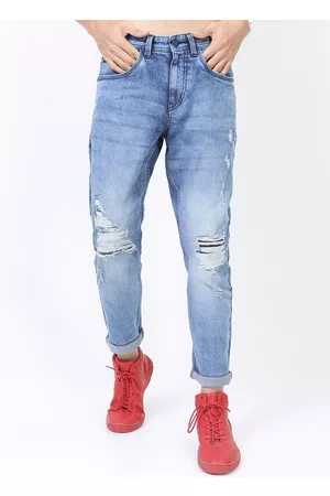 LocoMotive Men Blue Tapered Fit Mildly Distressed Heavy Fade Stretchable Jeans