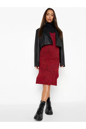 Boohoo Leopard Print Slit Sheath Midi Dress