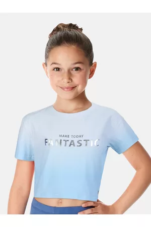 Gini and Jony Girls Typography Printed Cotton Boxy Crop T-Shirt