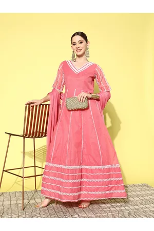 Inddus Floral Embroidered Thread Work Anarkali Kurta