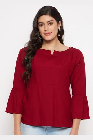 BRINN Notched Neck Bell Sleeve A-Line Top